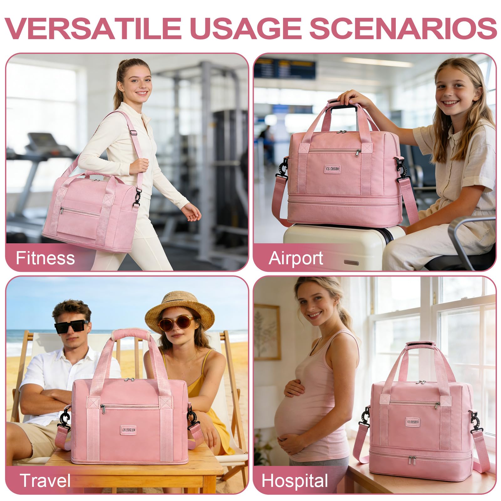 CS COSDDI Travel Bag, Overnight Bag with Shoes Compartment & Wet Pocket, Weekend Bags for Water Resistant Haspital Bag Gym Duffle Bag Women Men Holdall Bag, for Ryanair Cabin Bags 40x30x20