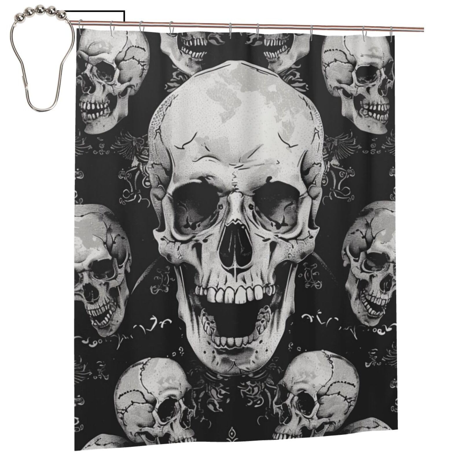 BWWHCCTI skull background Printed Shower Curtain With 12 Iron Hooks Opaque Quick Drying Waterproof Shower Curtains Sets For Bathroom 152x183 Cm