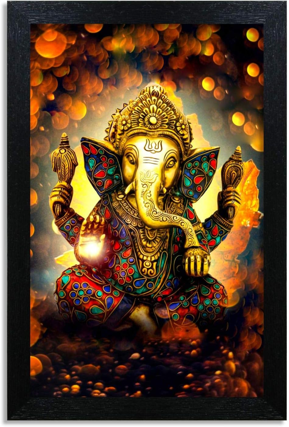 Home Attire God Ganesha Painting, HAP-1118 (Black, 12x18 inch)