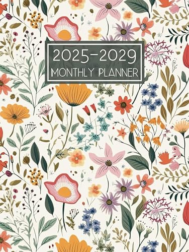 2025-2029 Monthly Planner: 5 Year Calendar from January 25 to December 29 - Two Pages Per Month || 60 Months Schedule Organizer with Holidays and Inspirational Quotes || Large Size - Flowers Hardcover
