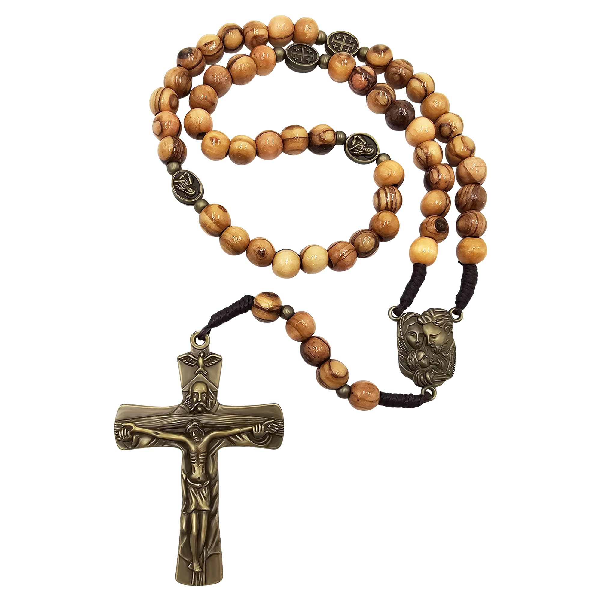 TALISMAN4U Olive Wood Prayer Beads Catholic Rosary Bronze Crucifix | Holy Family Medal Handmade Gift for Men & Women Rosary Pouch & Prayer Card Included product thumbnail 8