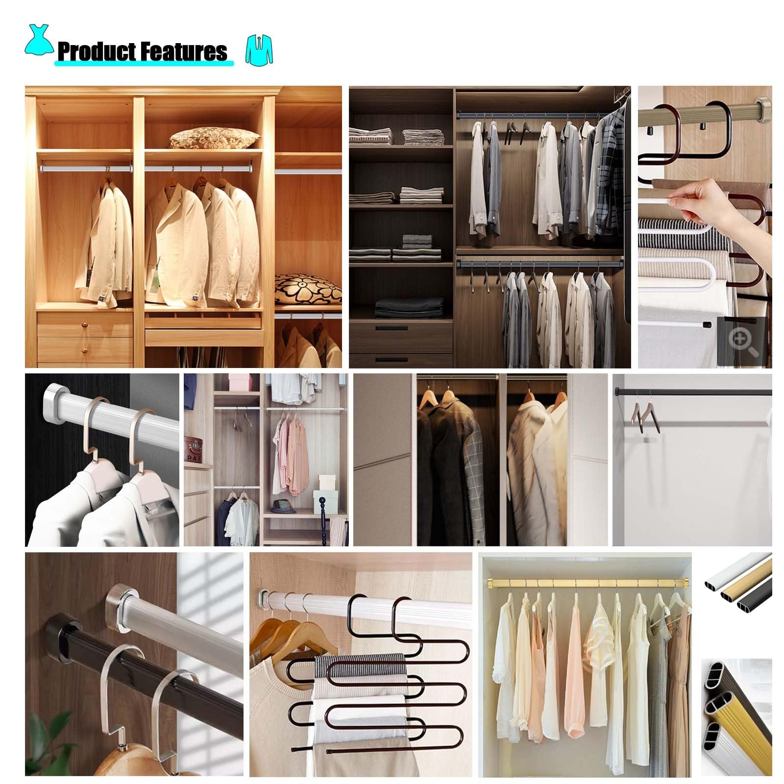Tringle De Penderie En Aluminium Sur Mesure - Support Jusqu'à 250kg, Réglable & Murale | Pour Placard, Dressing, Maison