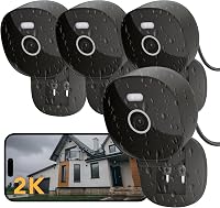 FamViva 2K Wired Security Cameras 4-Pack: Outdoor/Indoor IP65 Waterproof, Color Night Vision, Motion Detection, Alexa Compatible, Black