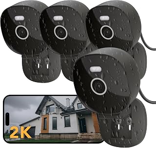 FamViva 2K Wired Security Cameras 4-Pack: Outdoor/Indoor IP65 Waterproof, Color Night Vision, Motion Detection, Alexa Compatible, Black
