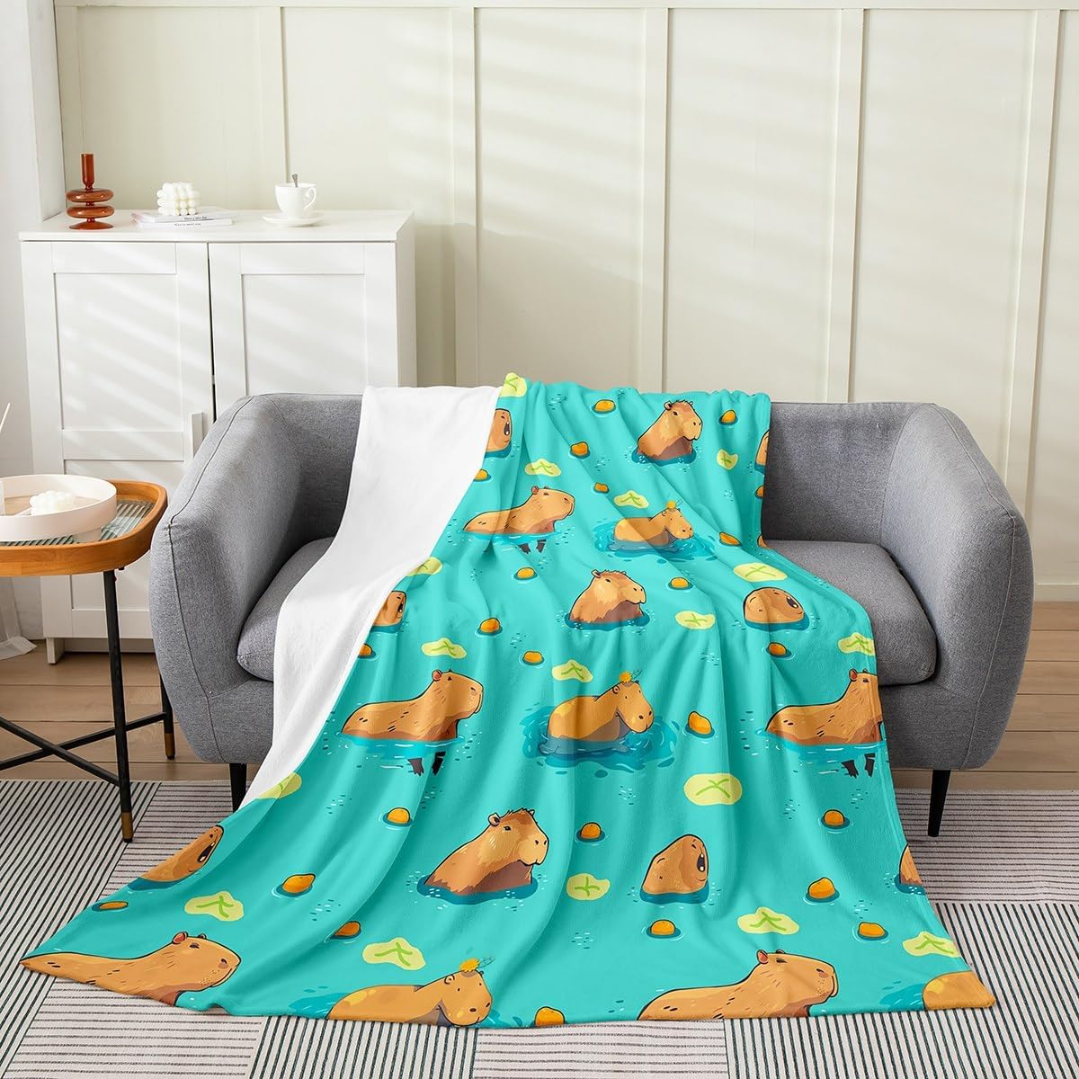 Capybaras Blanket for Kids Teens Travel Sofa Bed, Funny Rodent Animals Fleece Blanket, Cute Pet Capybaras Throw Blanket for Boys Girls, Galaxy Starry Moon Fuzzy Blanket Home Dorm Decor, Queen Size