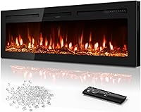 Tehanld 60 Inch Electric Fireplace Wall Mounted & Recessed, Ultra-Thin 1500W Heater, Realistic Flames, 12 Colors, Quiet & Safe Heating