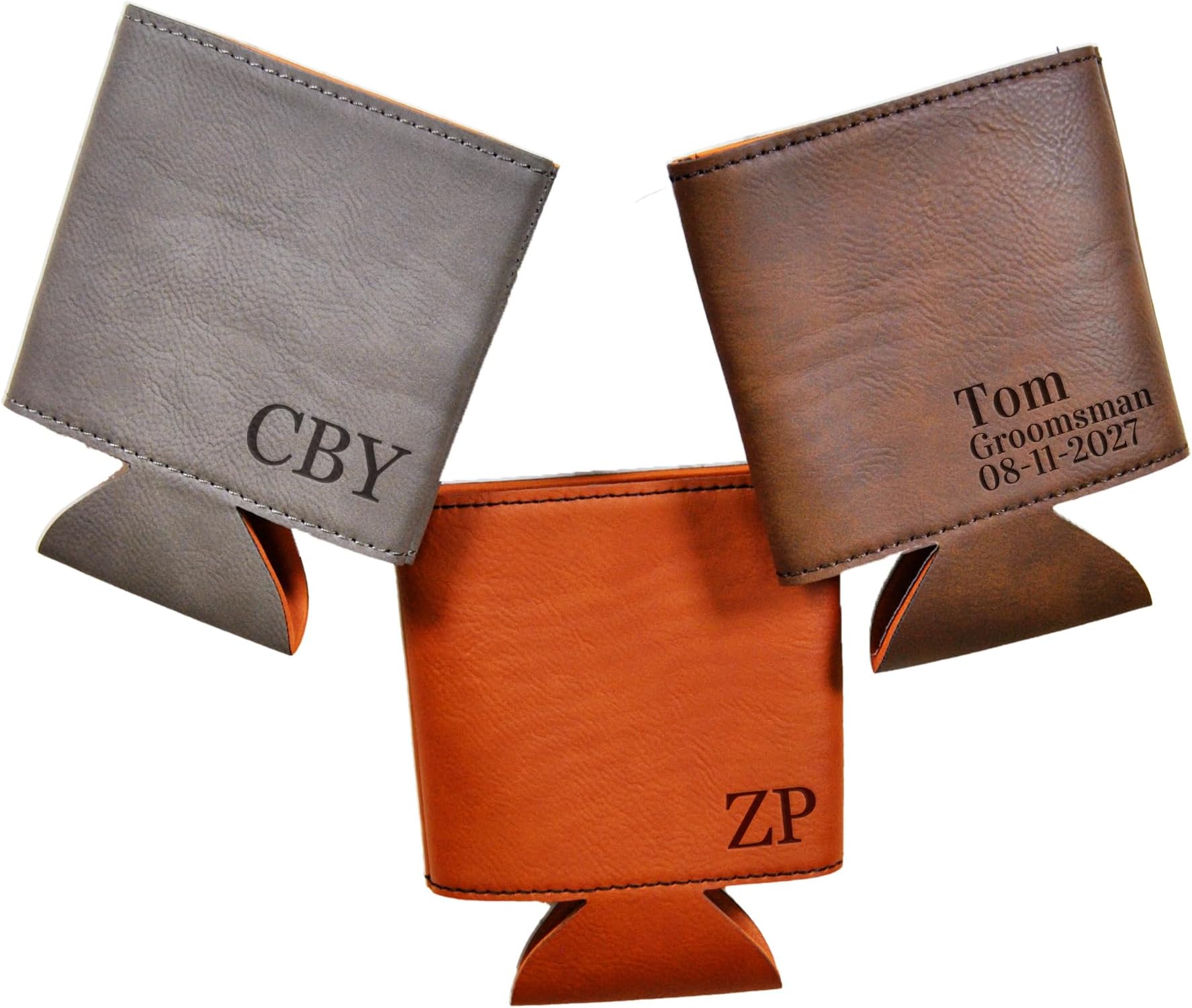 Personalized Can Coolers - Engraved Leather Can Cooler Sleeves with Custom Name, Beer Can Holder and Can Sleeve with Laser Etched - Perfect for Wedding Monogram Gift Birthday (Custom Name)