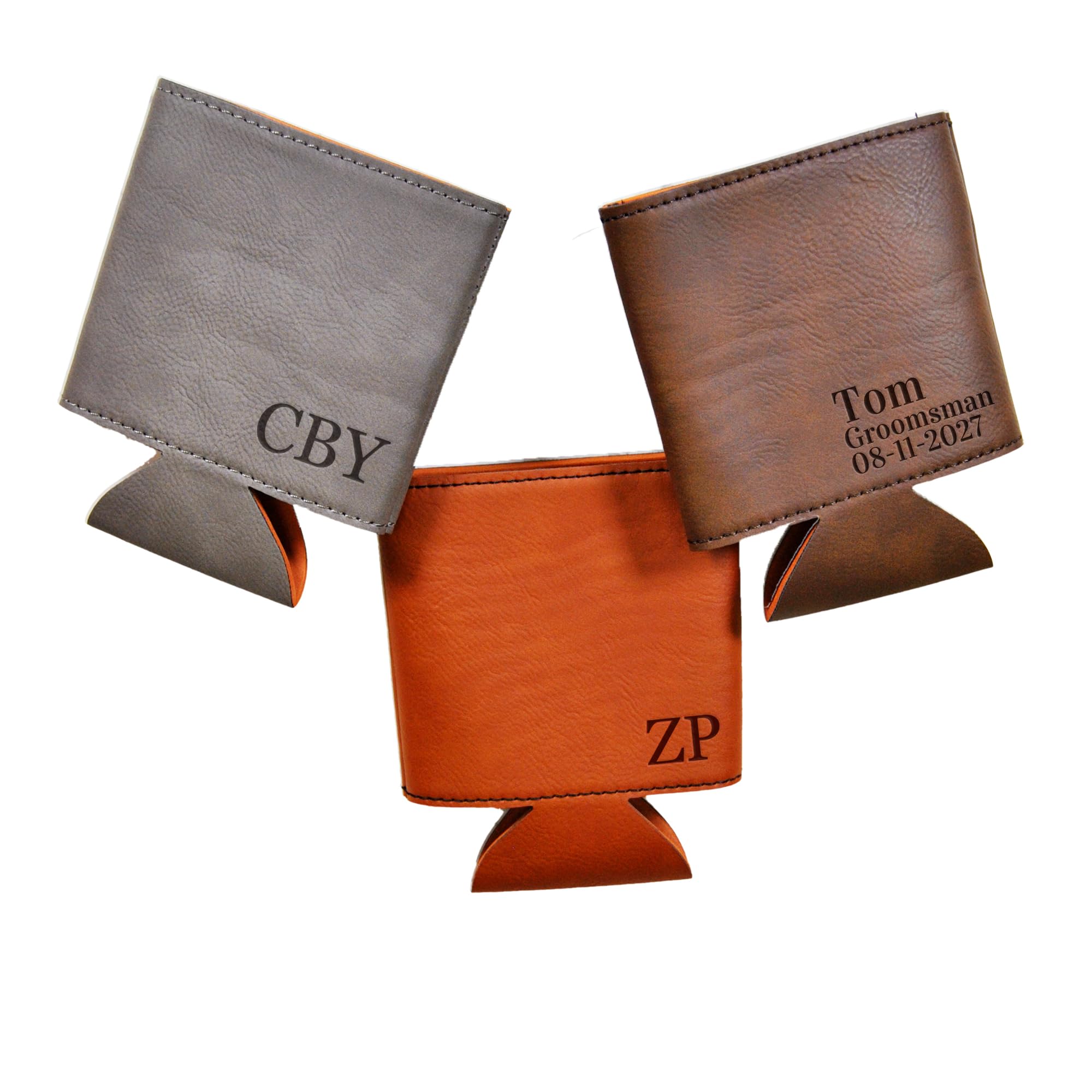 Personalized Can Coolers - Engraved Leather Can Cooler Sleeves with Custom Name, Beer Can Holder and Can Sleeve with Laser Etched - Perfect for Wedding Monogram Gift Birthday (Custom Name)