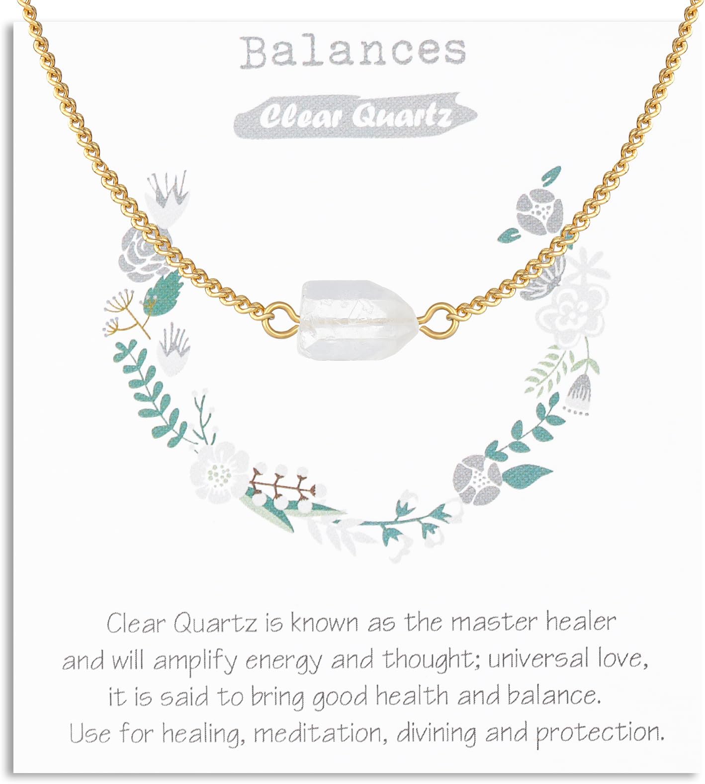 CARITATECARITATE Raw Clear Quartz Crystal Necklace White Stone Necklace for Women as Spiritual Gifts - Natural Handmade Necklaces as Healing Gifts for Girls - Real Crystal Jewelry Gemstone Necklace, Crystal,