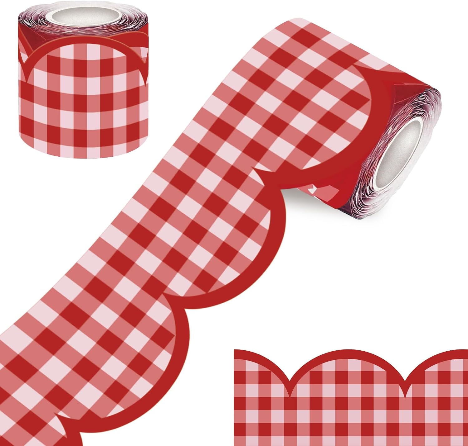 100FT Checkered Bulletin Board Border-Scalloped Checkerboard Decorative Roll for Walls, Desks, Windows, Doors, Lockers, Schools, Classrooms, Homeschool & Offices(Red)