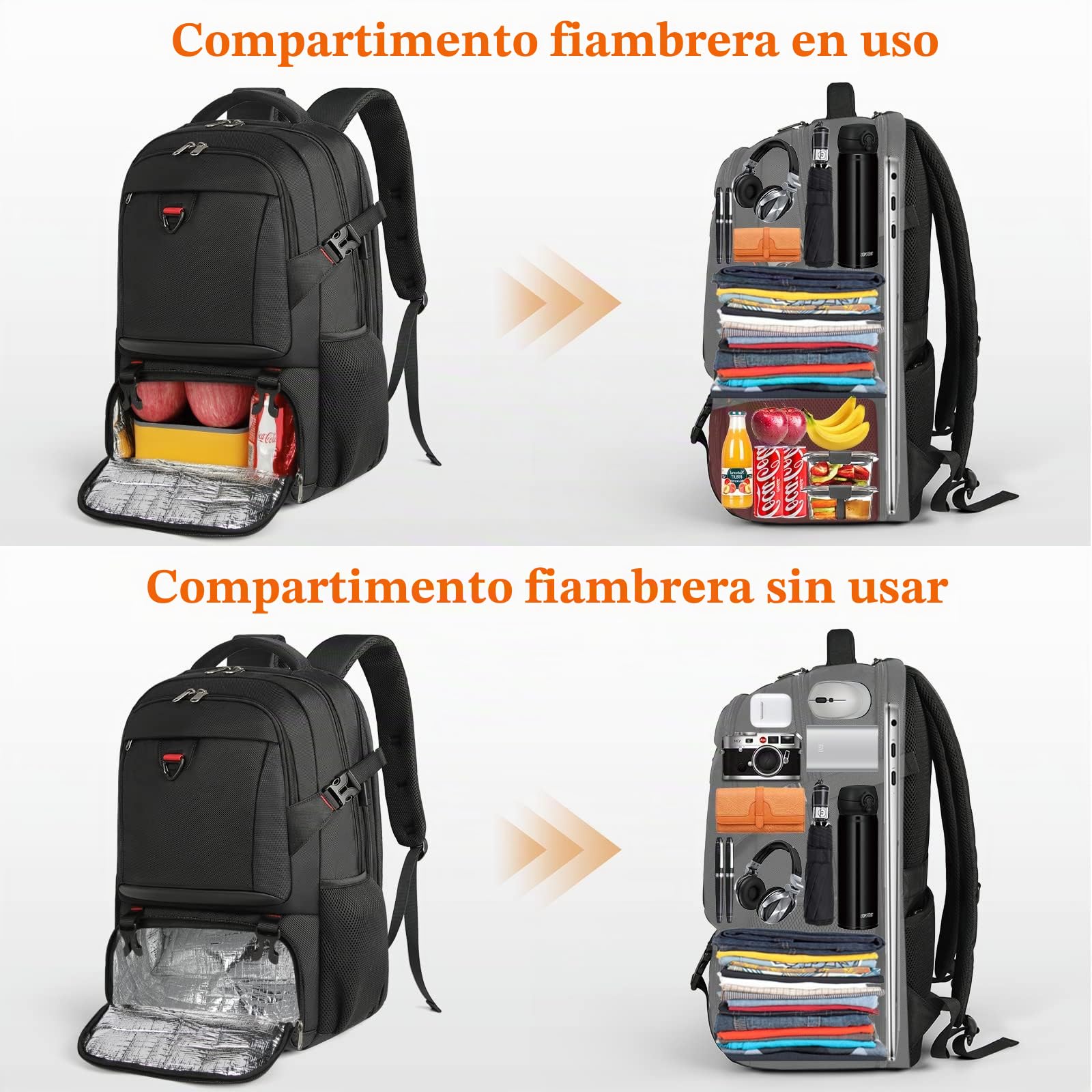 NEWHEY Mochila Portátil 17.3 Pulgadas con Compartimento Isotérmico para Almuerzo y Puerto USB Mochila Nevera Hombre Impermeable Bolsa Termica Mujer Trabajo Viaje Escolares Picnic Negro