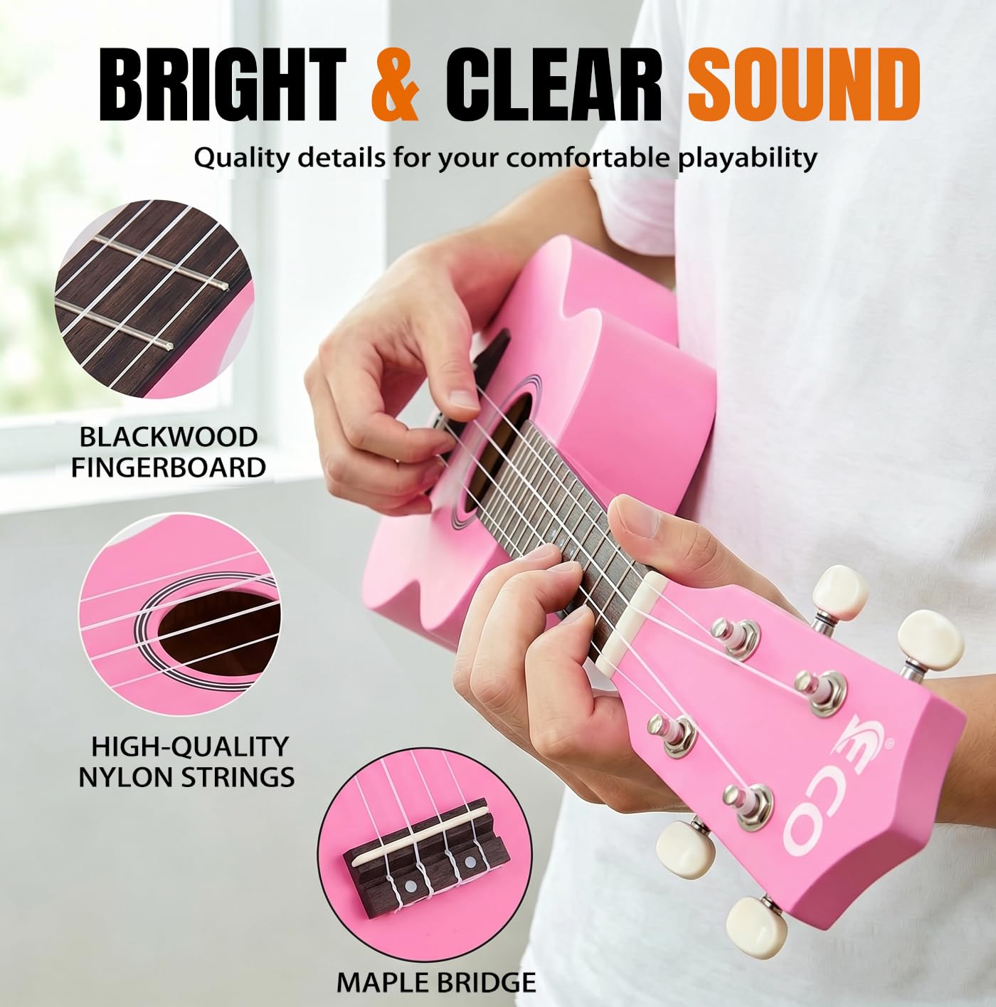 Kit de débutant ukulélé soprano pour enfants et débutants, Ukelele 21 pouces avec recueil de chansons, étui, sangle, accordeur, cordes et médiators