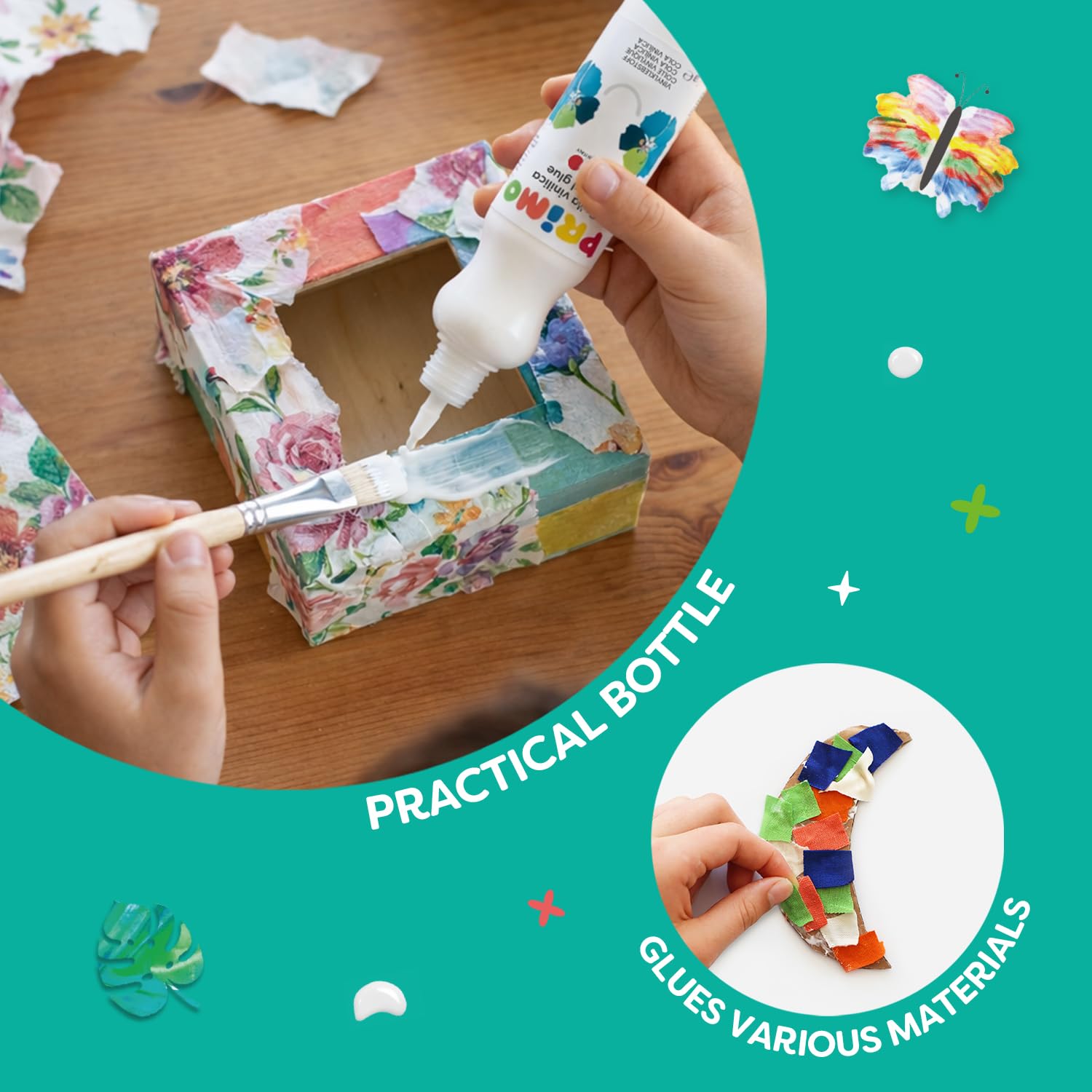 PRIMO - Colla Vinilica Bianca con Beccuccio di Precisione per Cartoleria e Lavoretti Creativi, 32 Colle da 80gr Alto Potere Adesivo per Superfici Lisce, Porose e Lucide, Découpage, Materiale Didattico