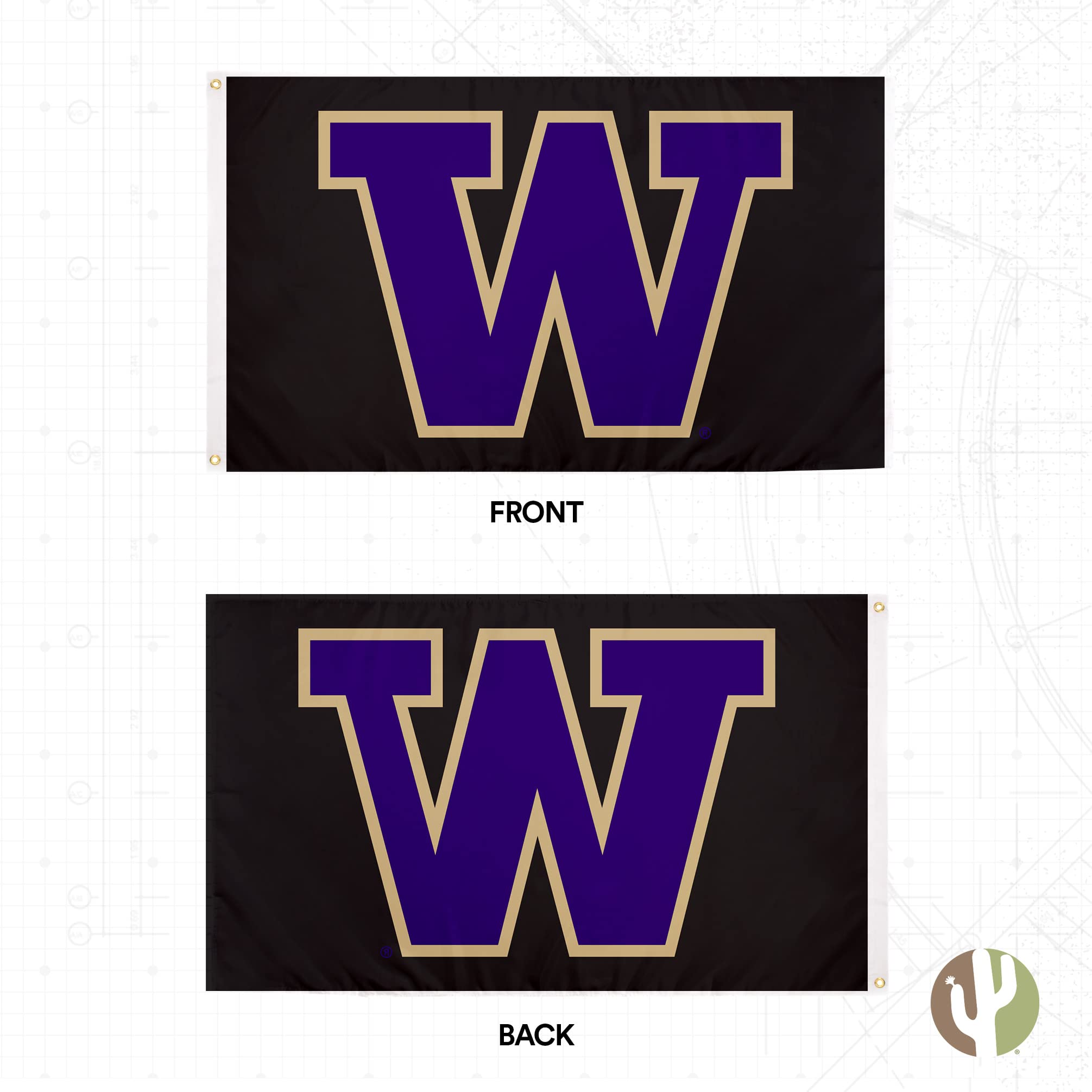 Desert Cactus University of Washington Flag U of W UW Huskies Husky Banners 100% Polyester Indoor Outdoor 3x5 feet Flags (Design J)