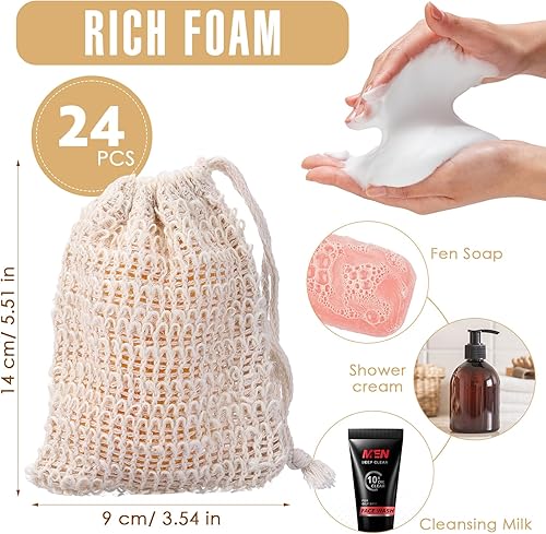 Miniatura 3 de Juego de 48 almohadillas ahorradoras de jabón, 24 piezas de bolsa de ahorro de jabón de viaje, exfoliante corporal, esponja, barra de jabón para