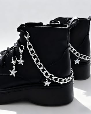 Crystal Rhinestone Star Moon Boot Chain Set, 6 Piece Metal Ankle Bracelet with Clasp, Y2K Style Boots Charm Accessories for DIY Shoes