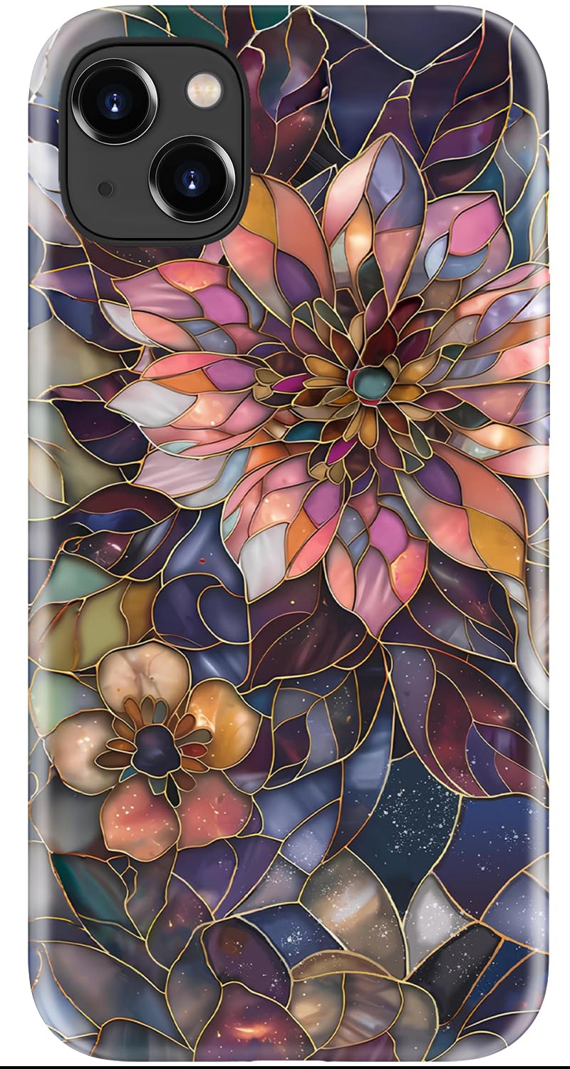 LUMARKE for iPhone 14 Case/iPhone 13 Case with Cute Wildflower Design – Aesthetic Y2K Floral Phone Cover for Women Girls, Dual-Layer Protection, Wireless Charging Compatible - Mosaic Purple Flower