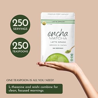 Encha Matcha - Latte Grade Matcha Powder - Unsweetened, First Harvest, Organic Green Tea Powder From Uji, Japan (500g / 1lb) Premium for Latte, Smoothie - Caffeine, L-Theanine