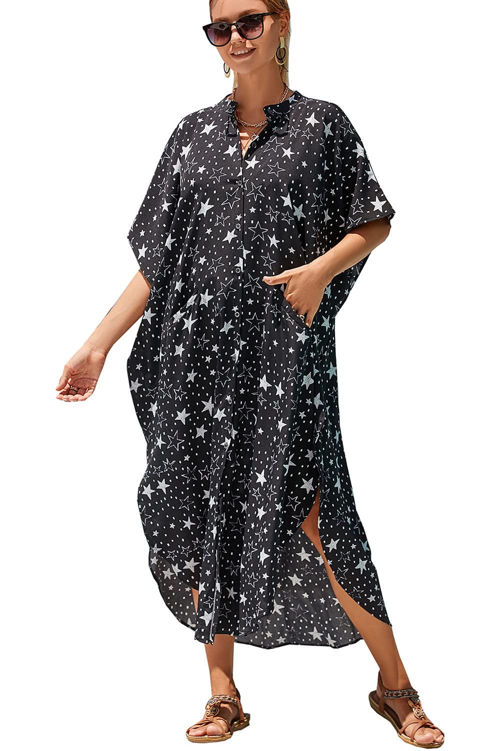 YouKDWemon's Summer Long Kaftan Maxi Dress Bohemian Swimsuit Beach Cover Up Robes