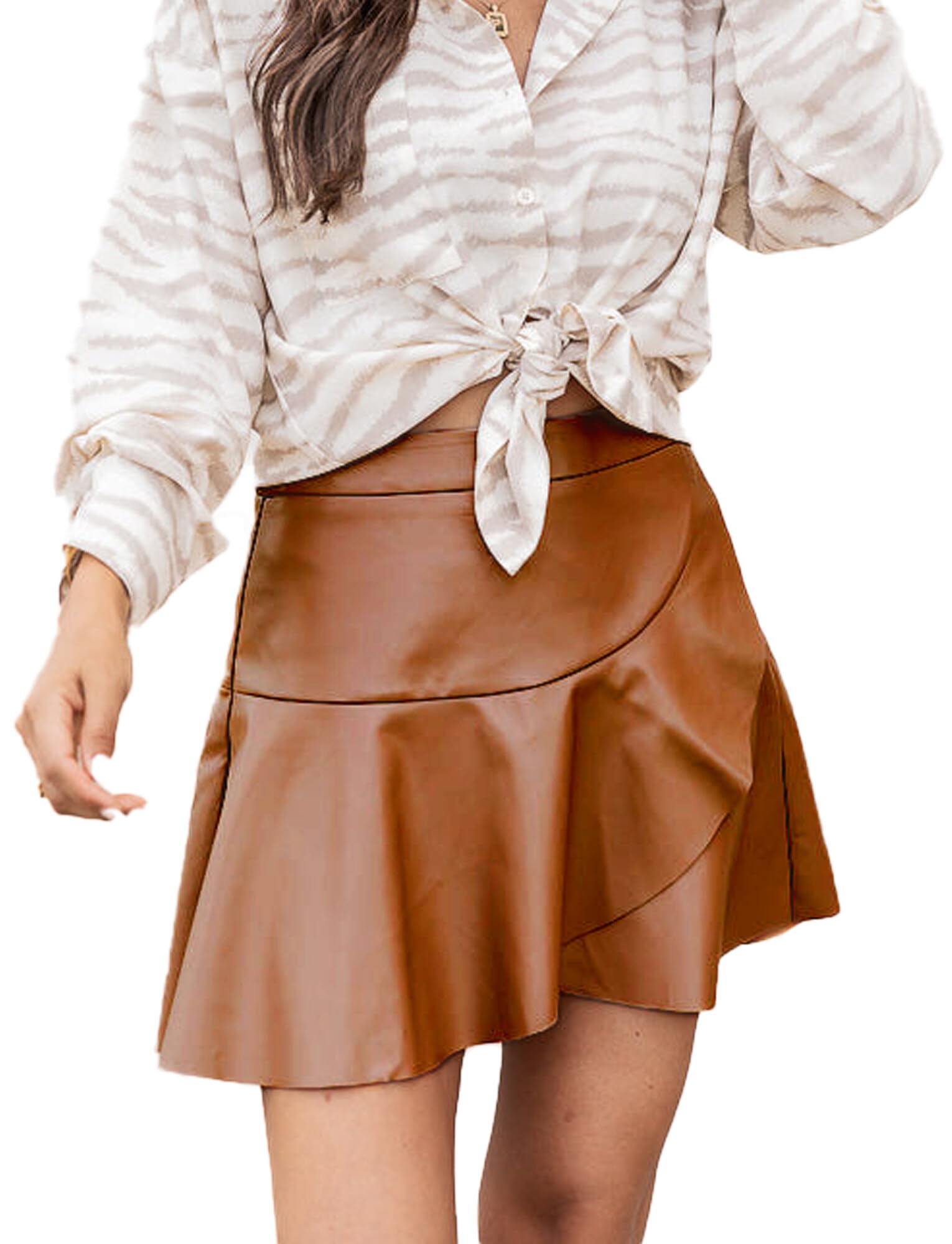 FEOYA Minigonna da donna in finta pelle scamosciata, a vita alta, per inverno, autunno, primavera