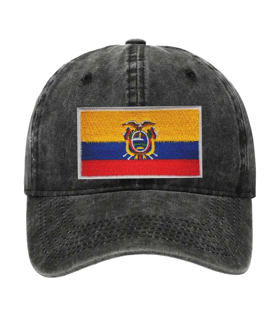 Petite Pine Ecuador Baseball Cap with Washed Cotton Fabric,Hat with Embroidered Ecuadorian Patch,Sun Hat,Adjustable Baseball Cap for Unisex Men Women Teens Washed Baseball Cap Ecuador(Black)