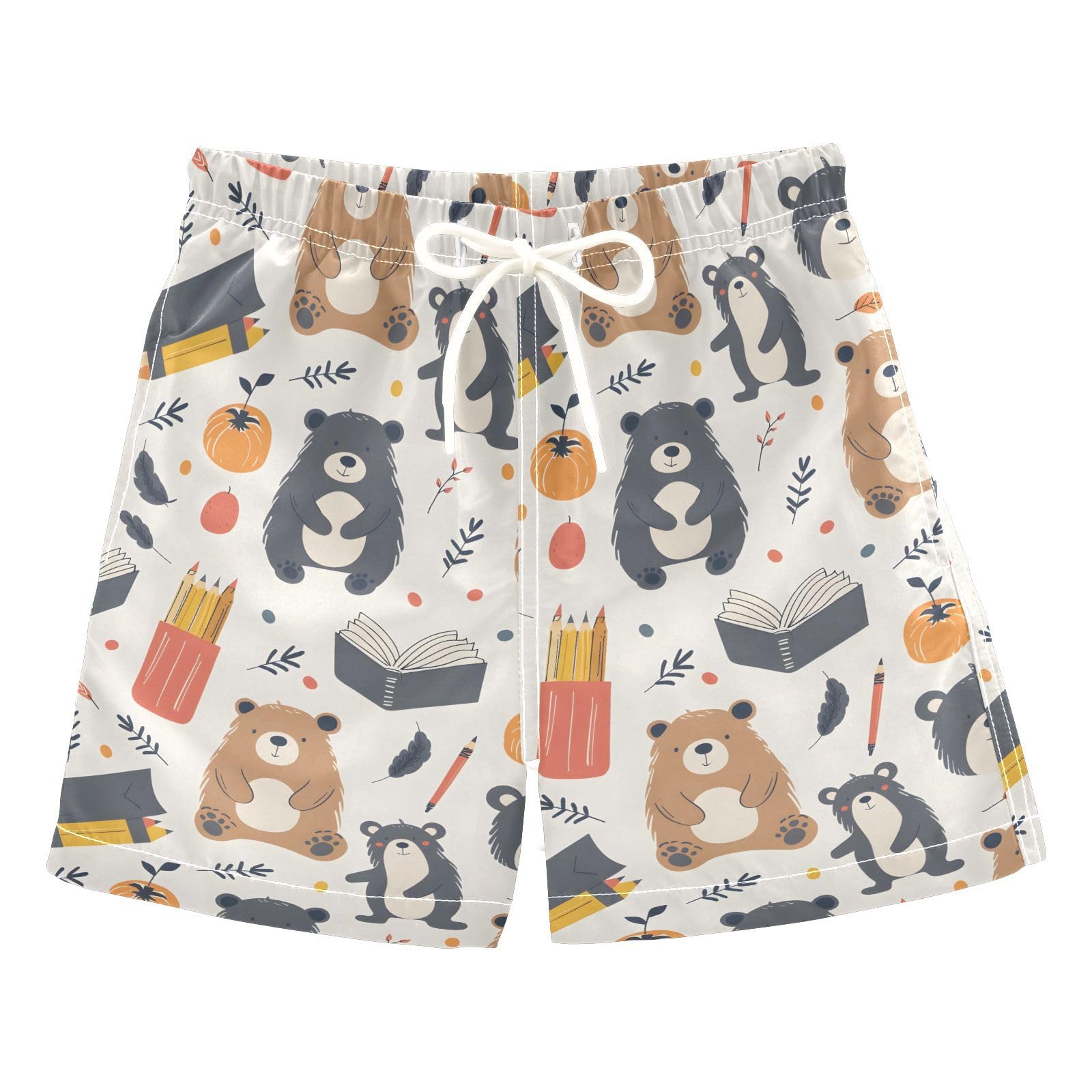 ALAZA Bear Funny Leaves Boys' Swim Trunks Beach Shorts Quick Dry Swimsuit 10-12 Years