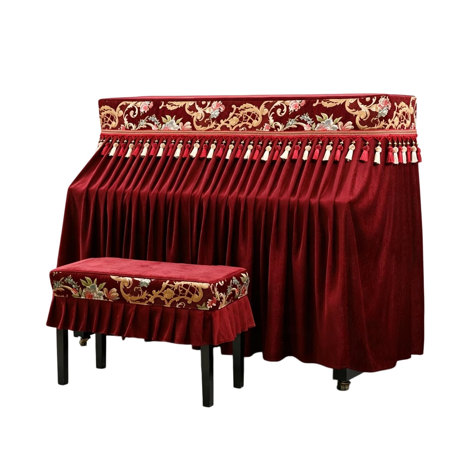 Copertura for pianoforte Copertura antipolvere di dimensioni standard for pianoforte verticale, stile europeo, rossa(Double bench)