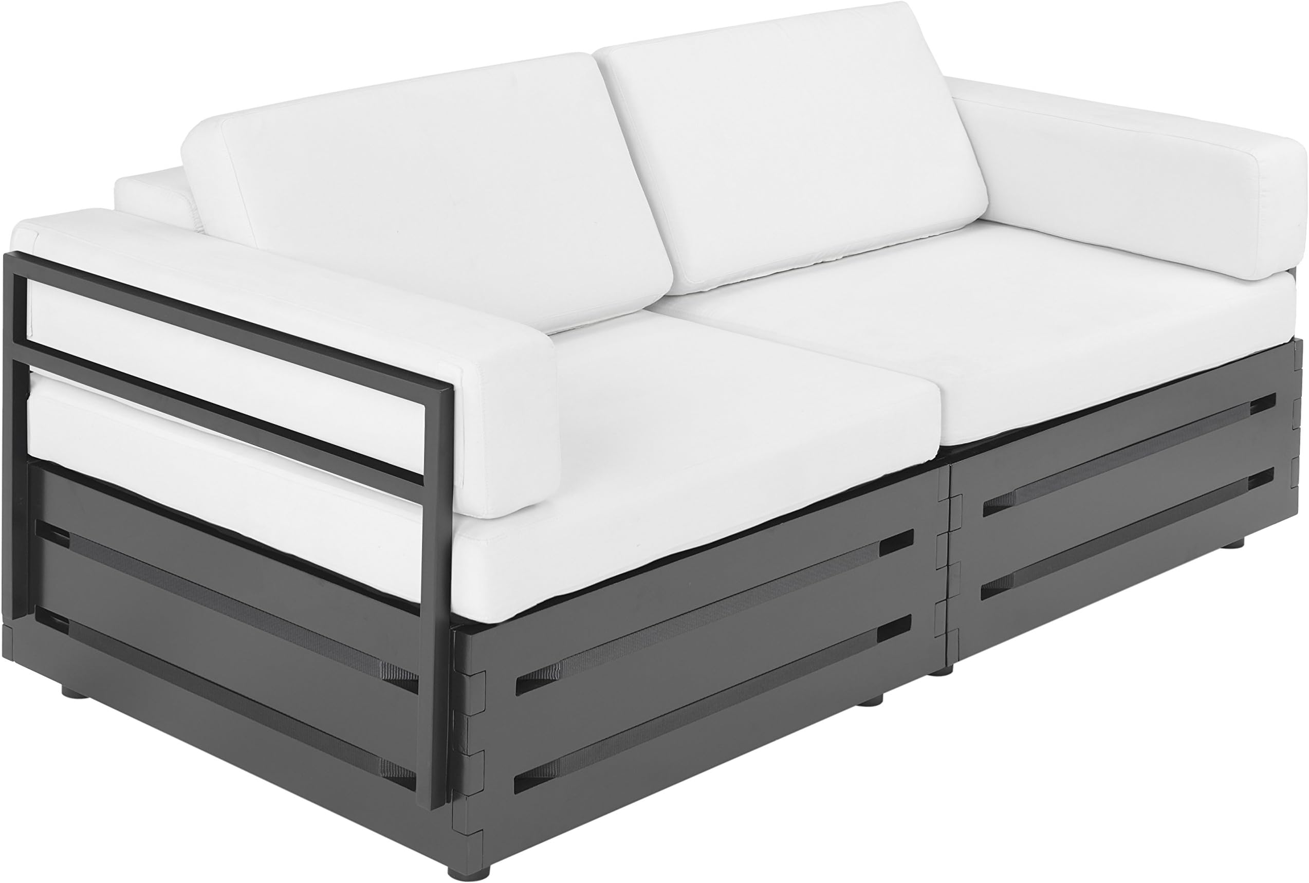 Slim Furniture Full Size Furniture 2 Piece Loveseat with Wood and Fabric, Full Size, Black/White