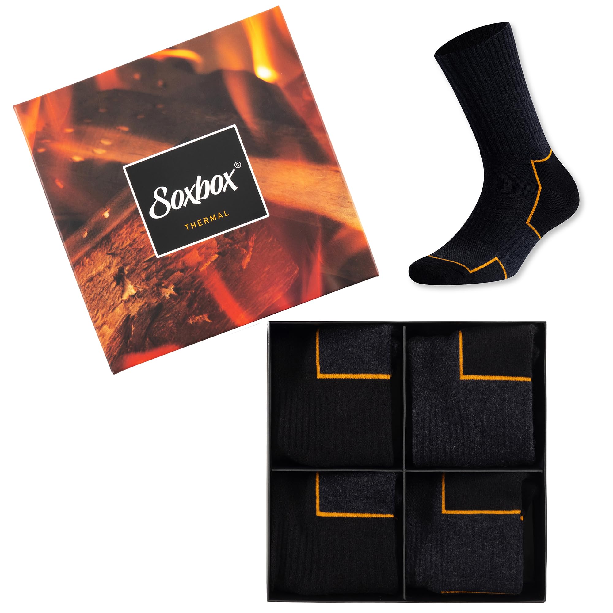 Soxbox 4PK Mens Thermal Socks - UK 9-12/EU 43-47 - Assorted