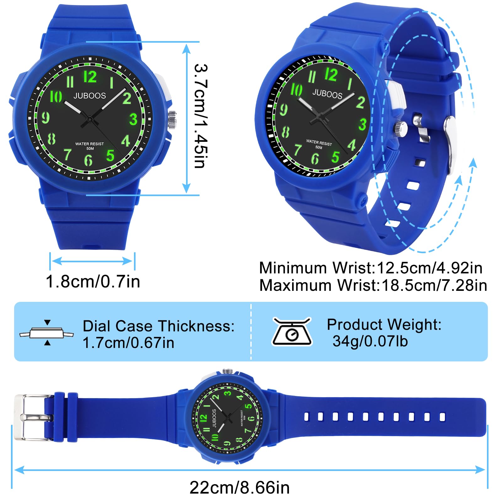 Juboos Nuovi Orologi per Bambini a 7 Colori,Orologio Analogico al Quarzo per Bambini per Ragazzi e Ragazze,Orologi Impermeabili per Insegnare il Tempo,Cinturino Morbido per Orologi 5-16