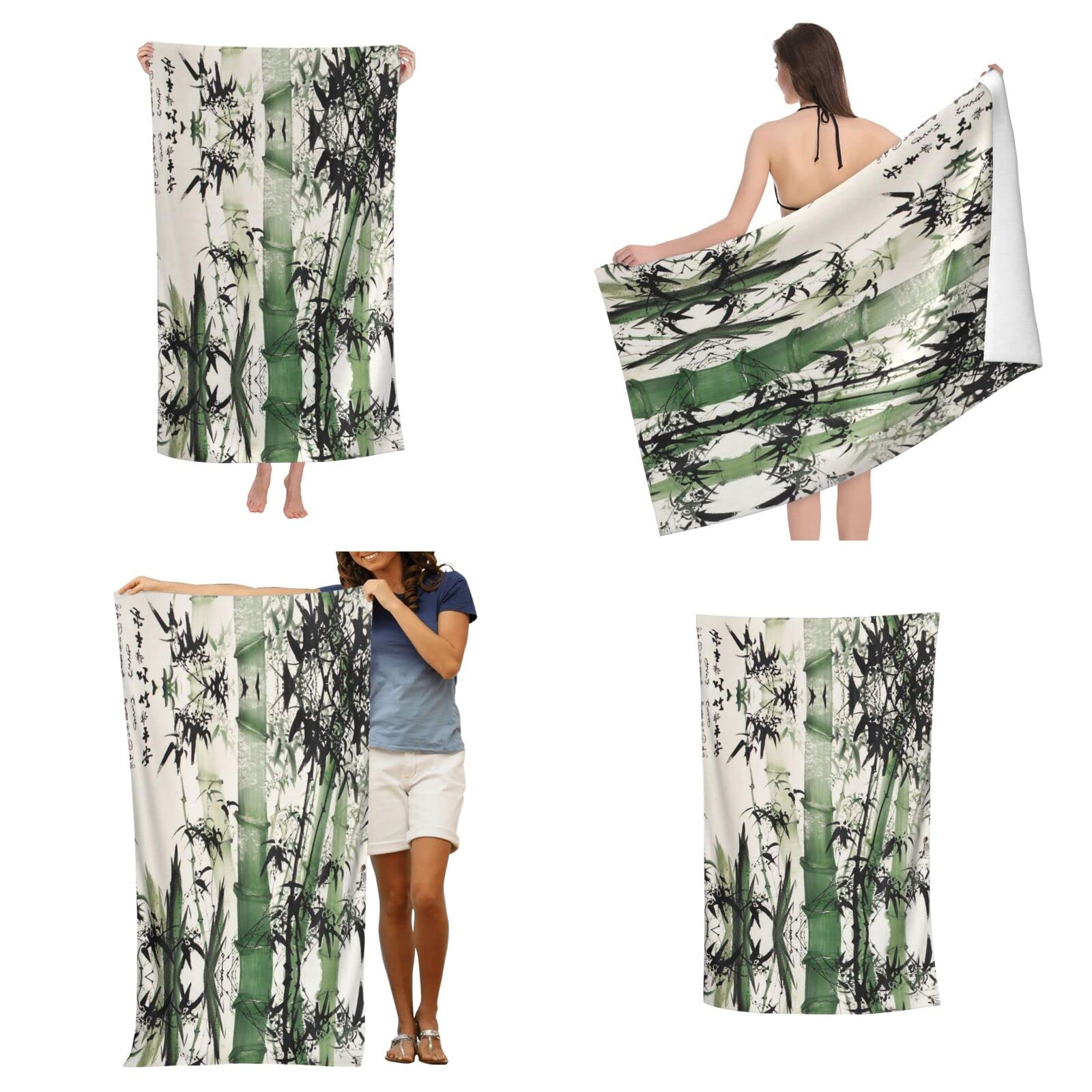 Chinesische Malerei von Bambus Strandtuch und Yoga-Handtuch, schnell trocknendes Mikrofaser-Reisehandtuch für Strand, Pool, Schwimmen, Hand, Gesicht und Körper