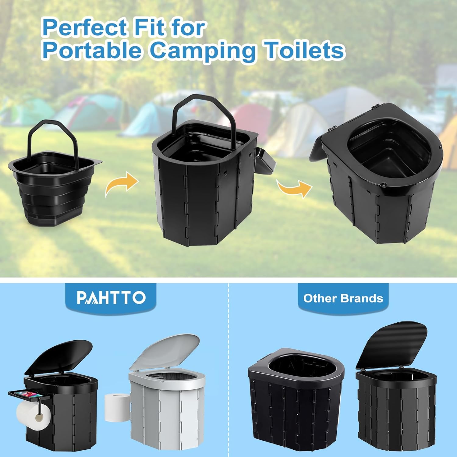WADEO Upgraded Camping Toilet with Liner, Portable Toilet for Adults with Sturdy Support & Comfortable Seat, Travel Toilet with Lid & Toilet Roll Holder, Perfect for Camping, Trip, Car 8