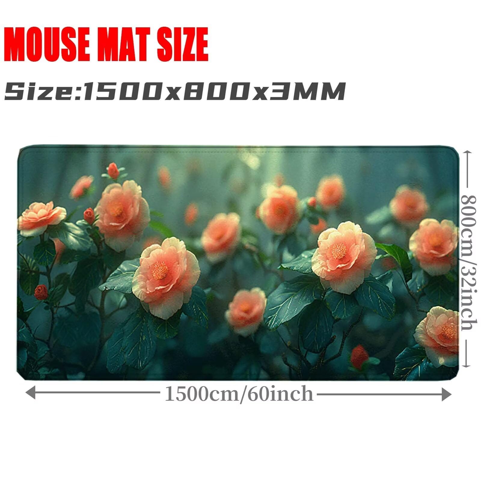 Rosa Alfombrilla Ratón Flor Alfombrilla Gaming XXL (1500x800x3MM), Impermeable Mouse Pad con Bordes Cosidos Tapete Escritorio con Base de Goma Antideslizante para Accesorios Gaming, Oficina -zzg2505B3