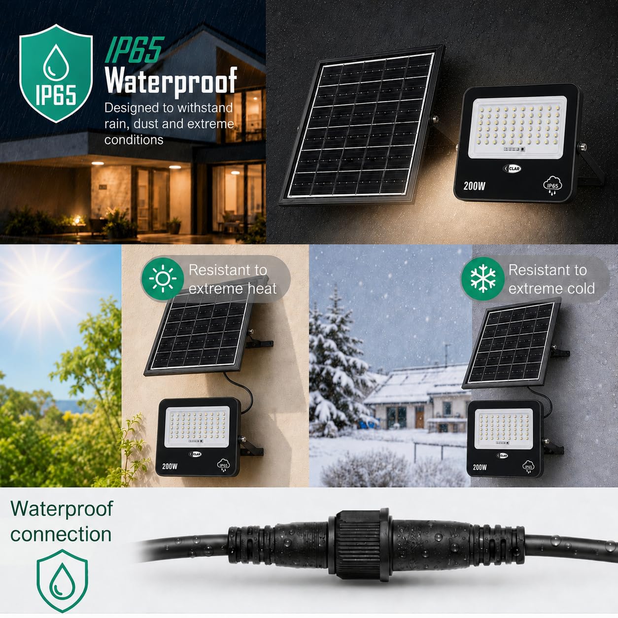 CLAR - Solarstrahler für Außen, Solar LED Strahler, Solarlampen für Außen Ohne Bewegungsmelder, Solar Scheinwerfer für Außen, Solar Flutlicht, Solarlampe Ohne Bewegungsmelder, 200W (Pack 1)