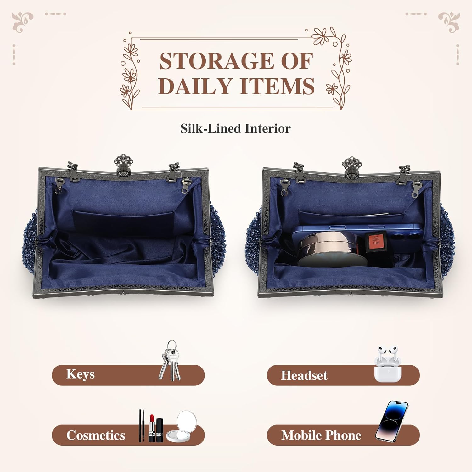 UBORSE 1920s Vintage Beaded Clutch Evening Bags for Women Formal Bridal Wedding Clutch Purse Prom Cocktail Party Handbags