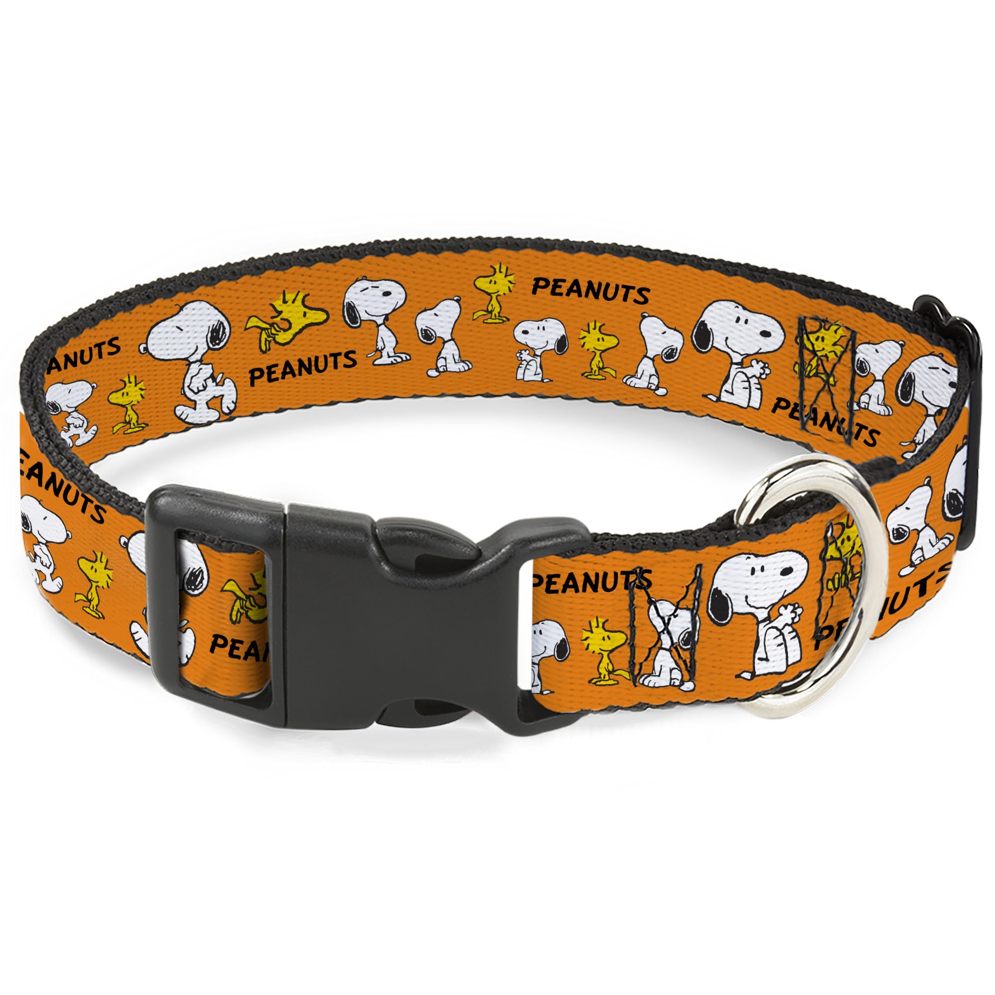 Peanuts Worldwide LLC Pet Collar, Dog Collar Plastic Buckle, Peanuts Snoopy And Woodstock Poses Collage Orange, 9.5 to 14.5 Inches 0.5 Inch Wide