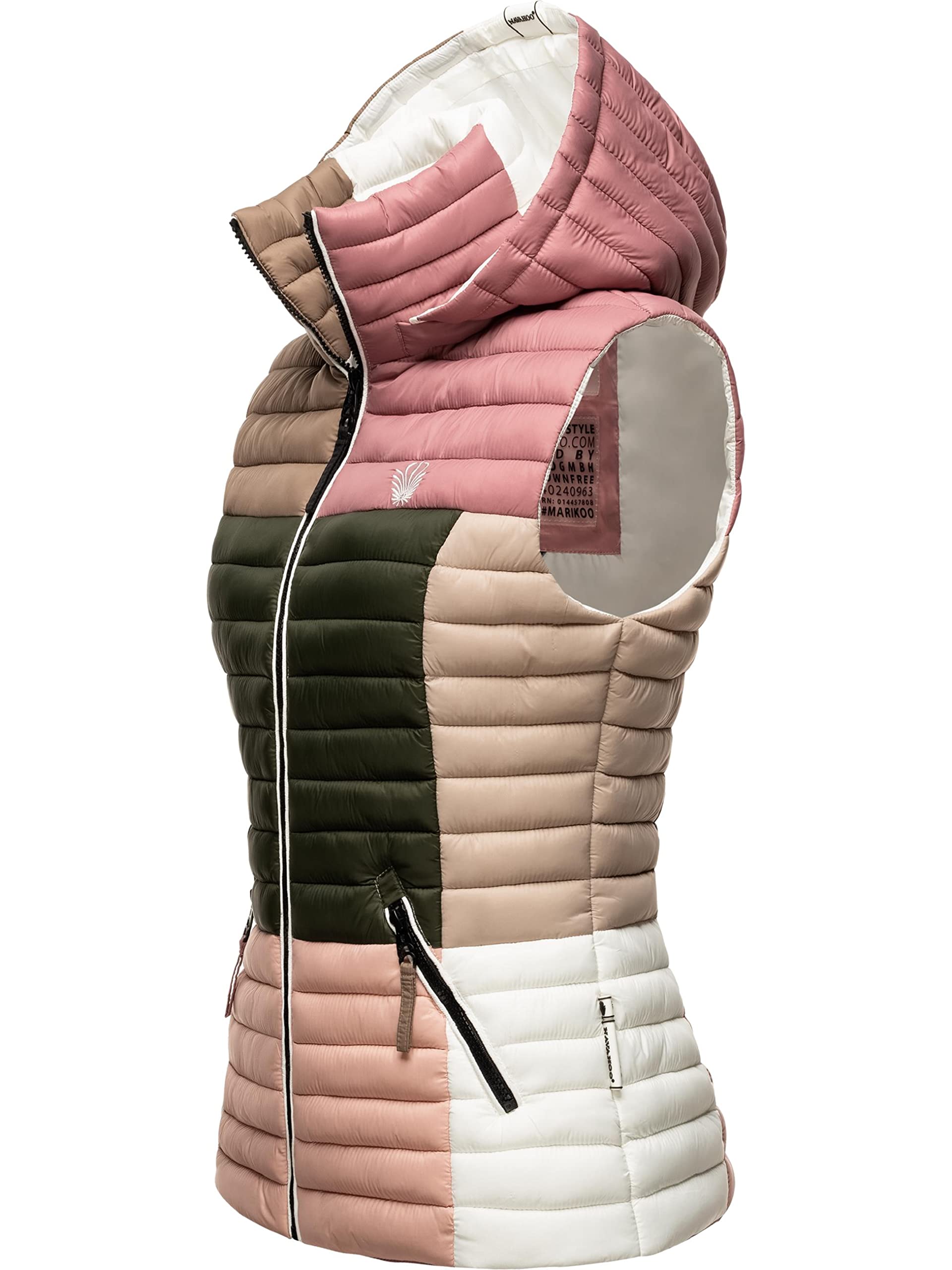Navahoo Damen Steppweste leicht mit Abnehmbarer Kapuze Colourblocking-Stil Shadaa Multikulti XS-3XL