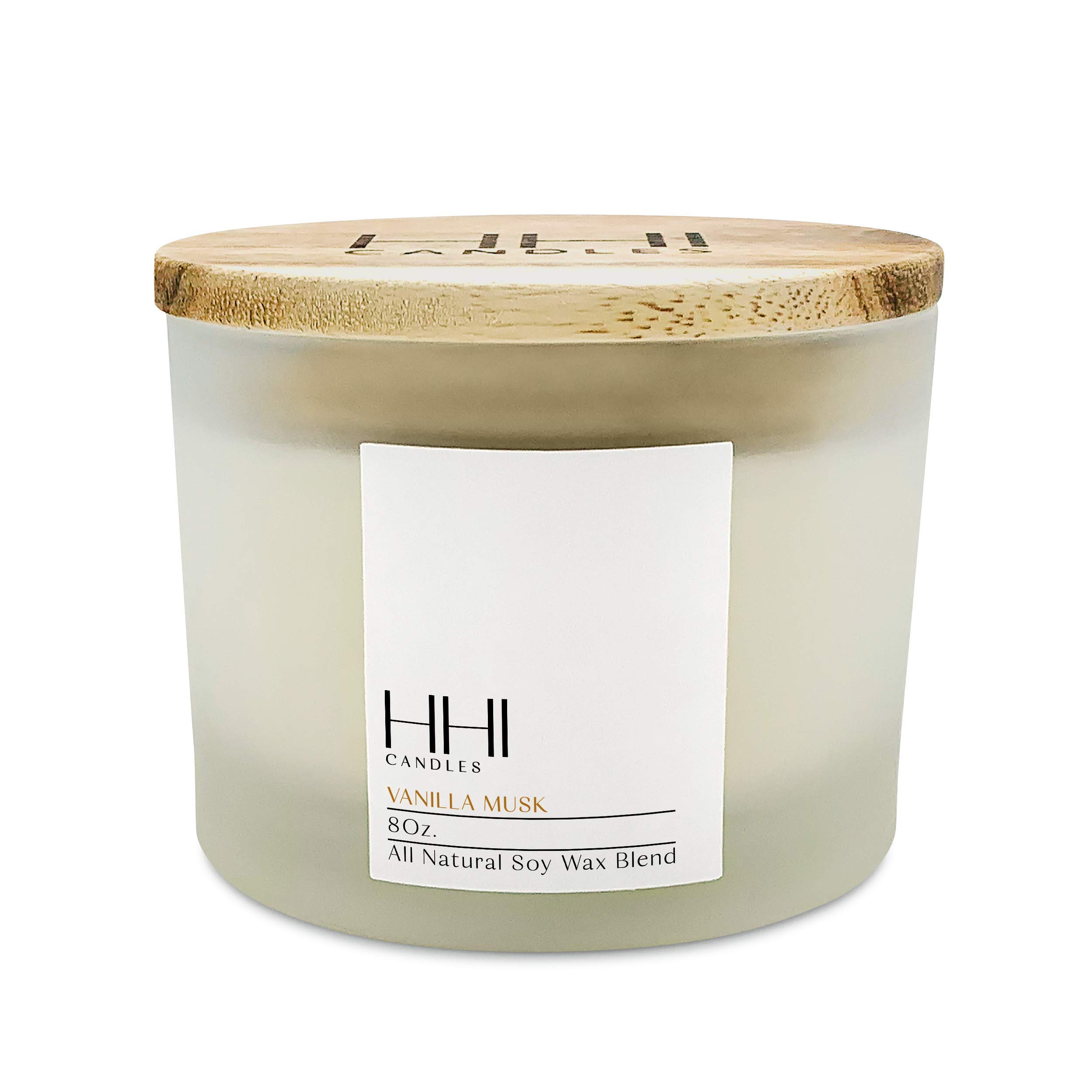 HHI CandlesAll-Natural Scented Soy Candle, Vanilla Musk, Single Wick, Large Eight Ounce Candle