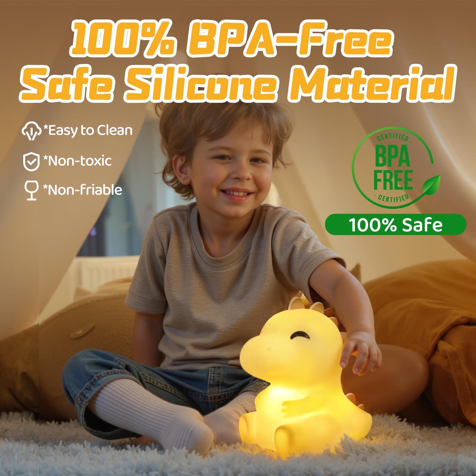 Mewaii Huggwaii Squishy Dinosaur Night Light for Kids 4 White Noise Dimmable Silicone Kids Night Light - Image 4