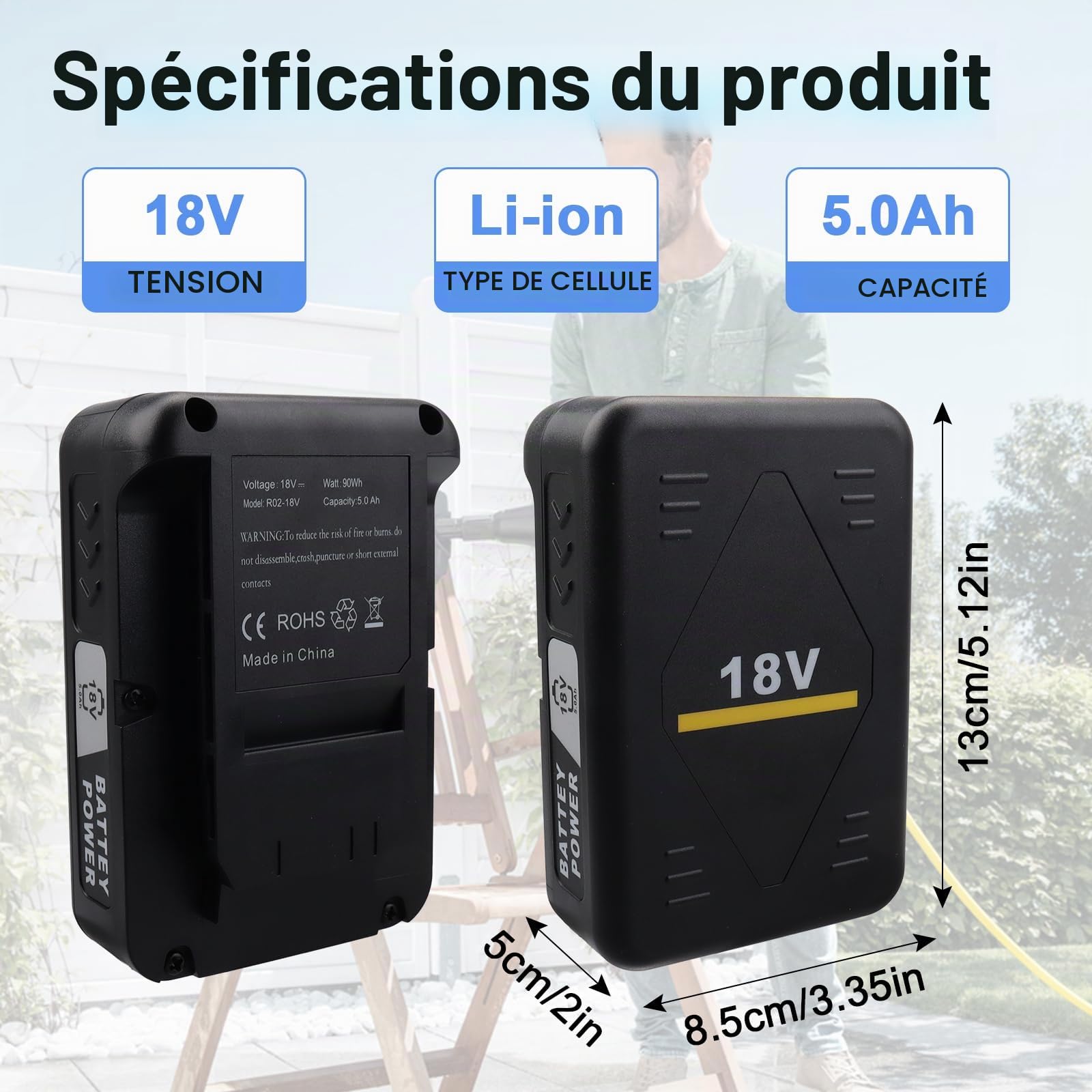 Batterie de remplacement MXJFYY 18 V 5 000 mAh pour Kärcher Battery Power 18/50, batterie lithium-ion 5 Ah compatible avec tous les outils électriques Kärcher de la série 18 V pour la maison et le jar