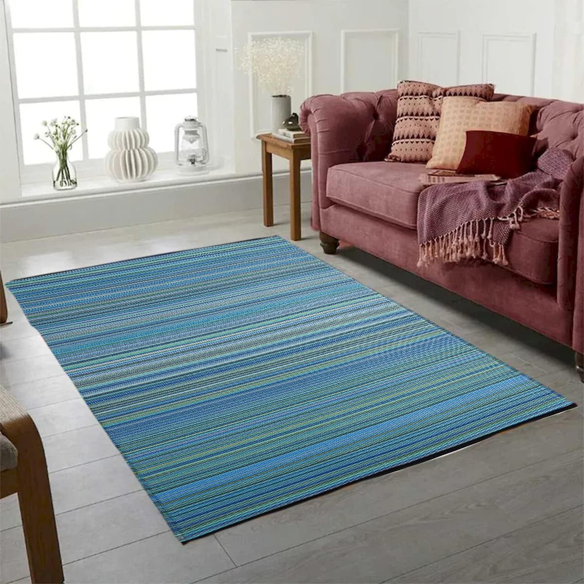 4' x 6' Fiesta Blue Stripes Plastic Outdoor Rug