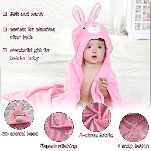 Miniatura 2 de TONWHAR Manta con capucha de cara de animal para bebés y niños de 0 a 4 años, manta de felpa para después del baño, Conejo
