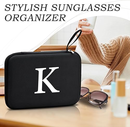 Miniatura 6 de Estuche organizador de lentes de sol duro con inicial personalizada de EVA, regalos de cumpleaños para mujeres y hombres con mosquetón de metal