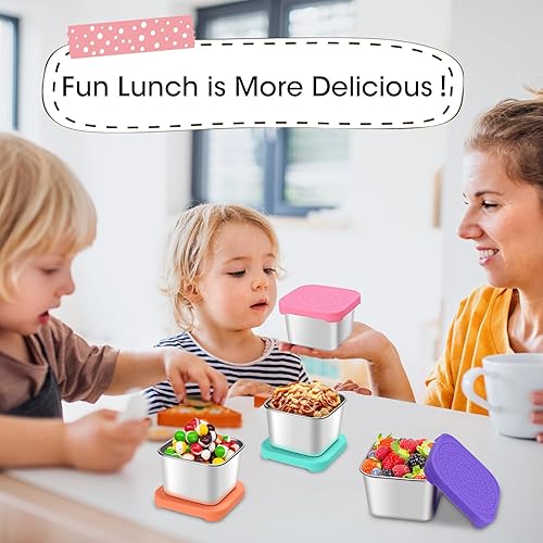 Miniatura 6 de Haldane 4Pack Stainless Steel Snack Containers for Kids, Metal Food Storage Containers With Lid Snack Cups for Toddlers, Easy Open Stackable Small