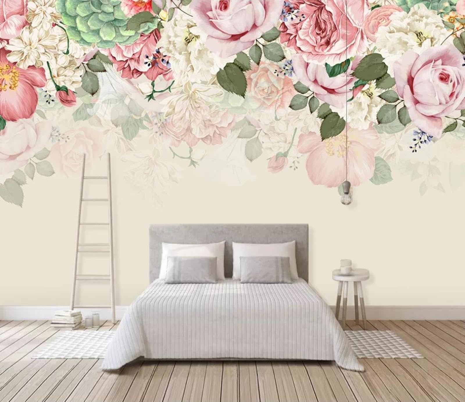 Carta Da Parati 3D Fiori Rosa Foglie Dipinti A Mano Rustico Carta Da Parati Camera Letto Moderna Fotomurali 3D Gigante Murale Decorazione