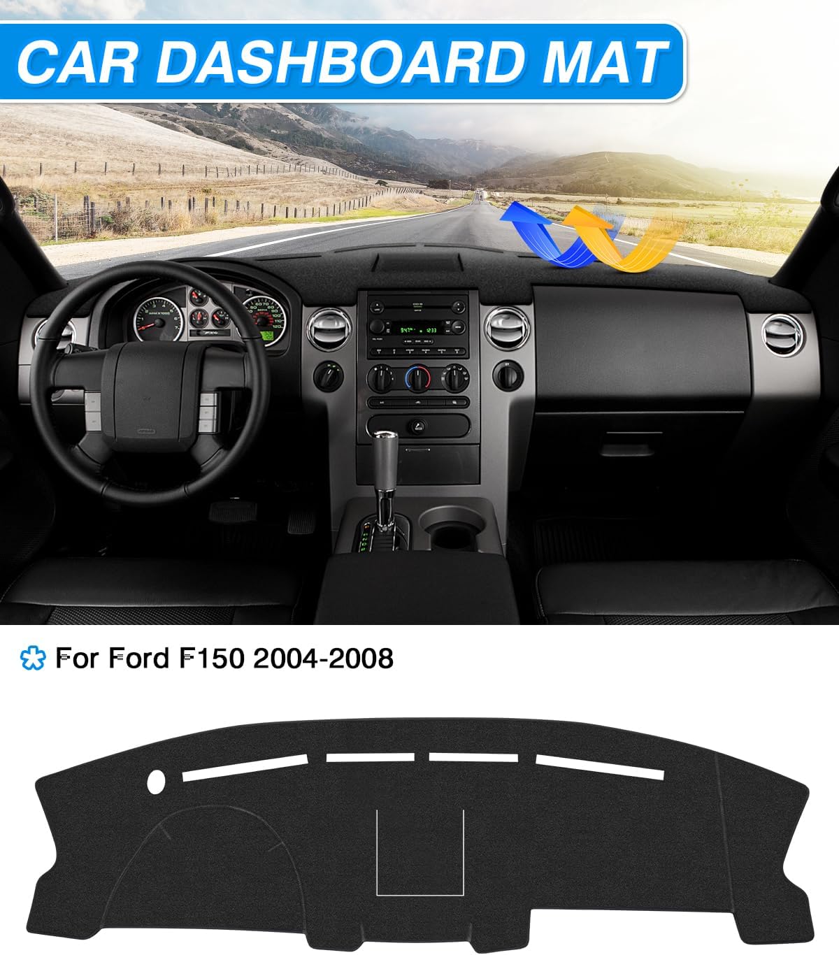 Cartist Dash Cover Compatible with Ford F150 2004 2005 2006 2007 2008 Dashboard Cover Mat Non-Slip Carpet Sunshield Glare UV Rays Protector