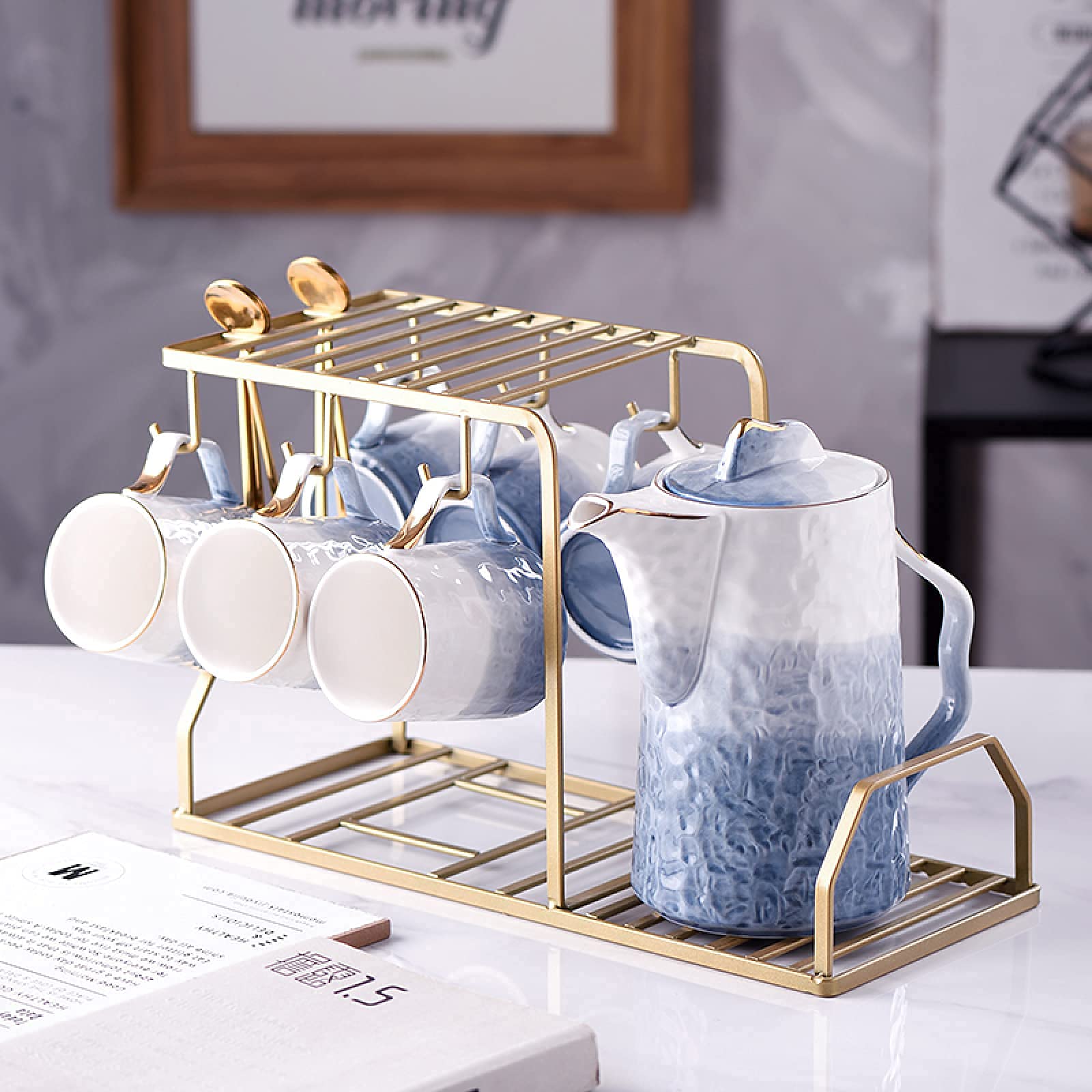 Zestawy Do Herbaty W Stylu Dworskim Z Porcelany, Filiżanka Do Herbaty Z Czajniczkiem, Zestaw Do Herbaty Dla Dorosłych, Nowoczesne Kubki Do Kawy Z Uchwytem Na Kubek I Łyżeczką Do Herbaty, Kawy I Wody