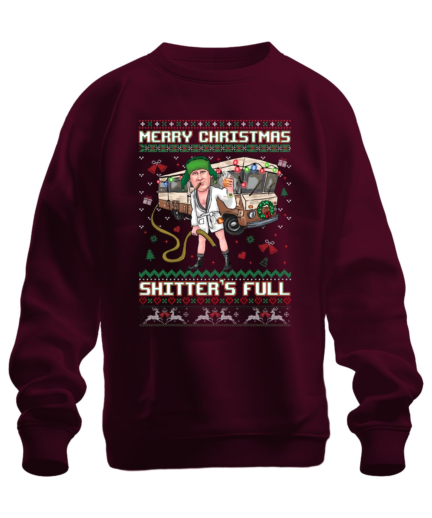 Printera Unisex Burgundy Merry Christmas Shitter's Full Christmas Beautiful Gift Ugly Sweater Sweatshirt Pullover, 3XL
