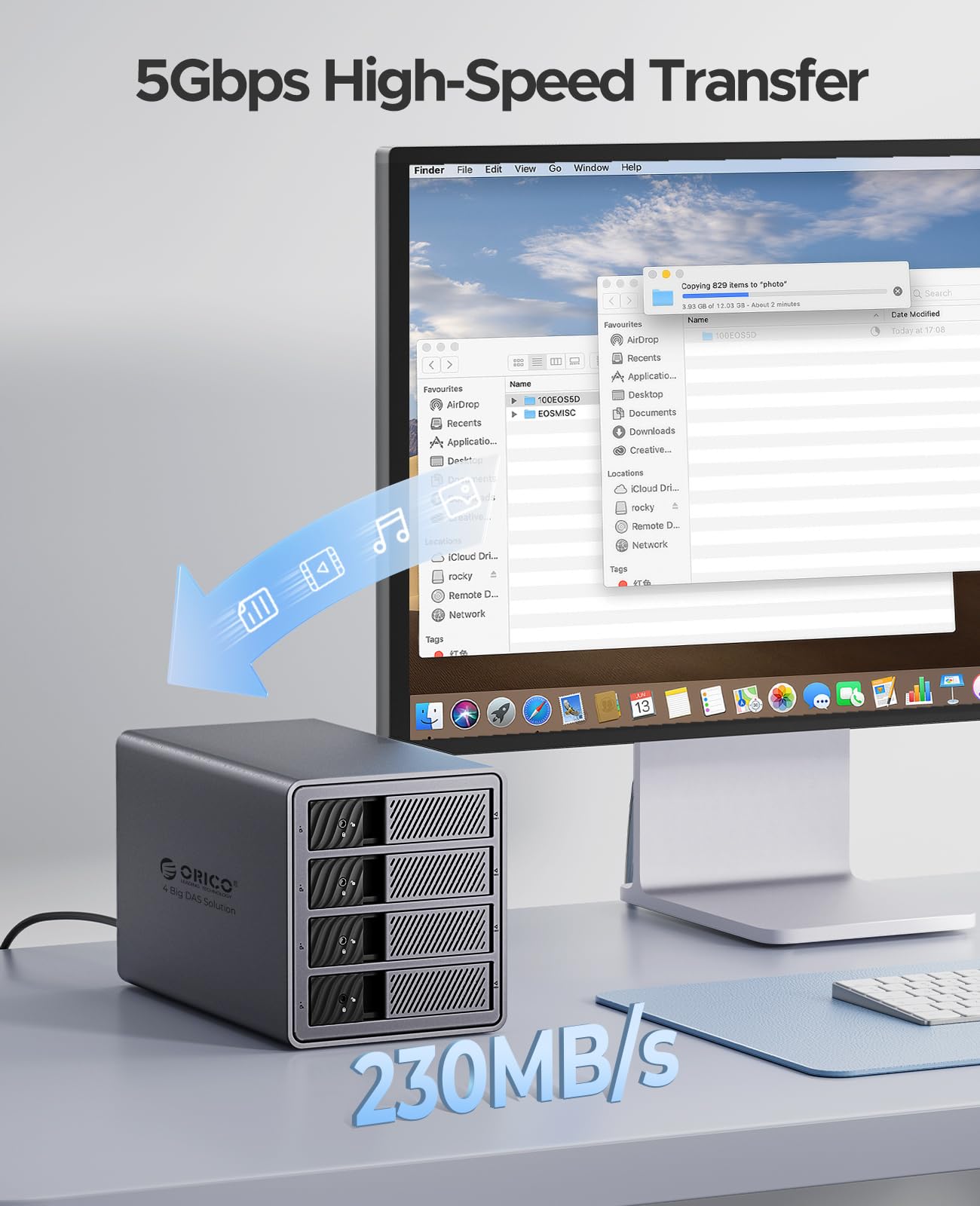 ORICO RAID Aluminium-Gehäuse für 4 Festplatten, USB 3.0 zu SATA Externes HDD Dockingstation für 3,5 Zoll HDD Festplatten bis zu 22TB, Unterstützt RAID 0/1/5/10 (9848RU3)