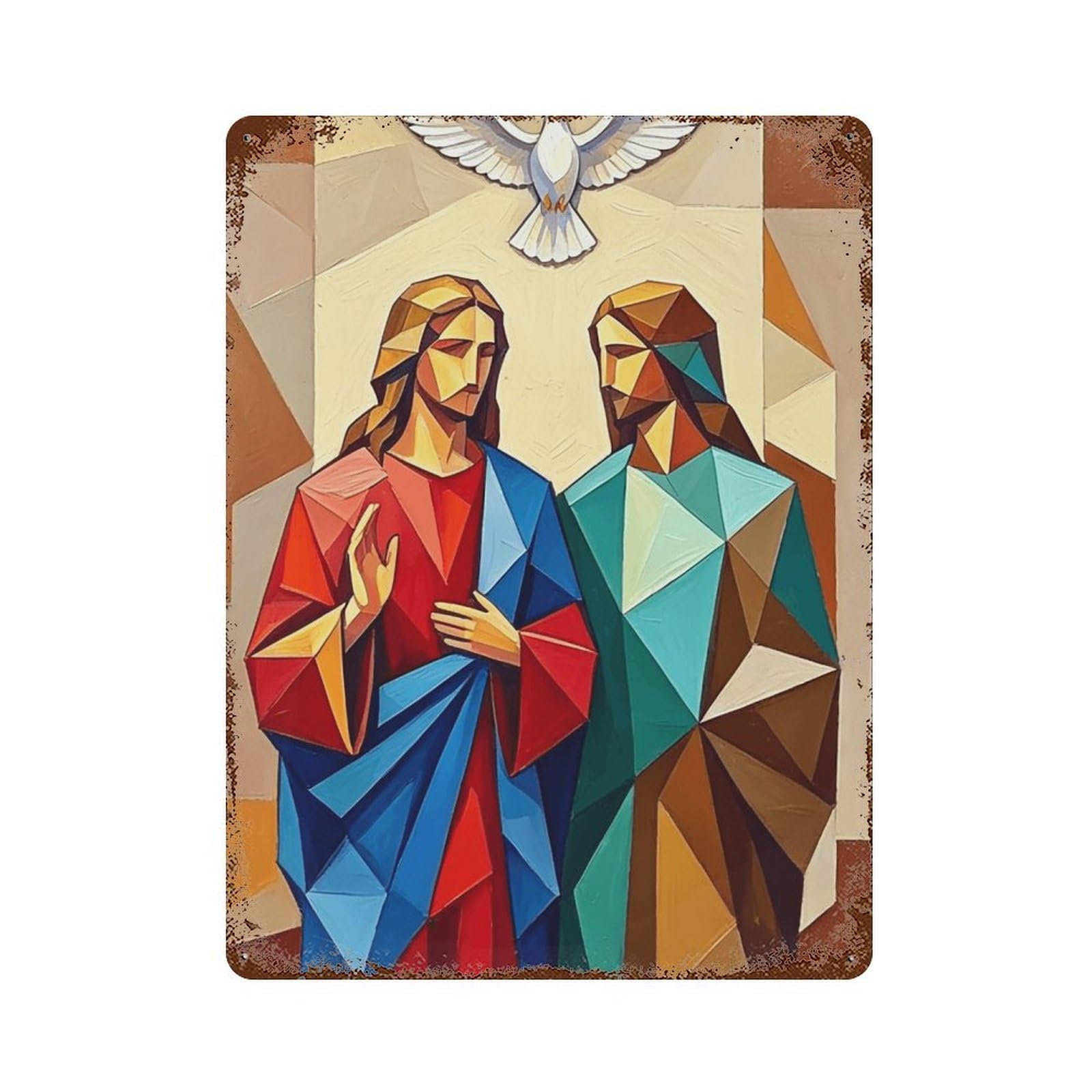 MGHTGRWE Christ And Dove of Peace Poster Wall Art Iron Vintage Metal Tin Sign Modern Home Cofffee Club Art Bar Shop Decor 40x30cm
